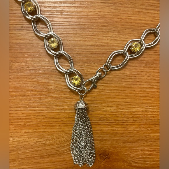 White House Black Market Chain Woman Lg belt Yellow gems Chain tassel No flaws - Picture 1 of 14